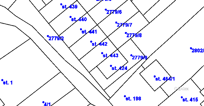 Parcela st. 443 v KÚ Traplice, Katastrální mapa