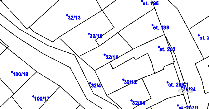 Parcela st. 32/11 v KÚ Traplice, Katastrální mapa