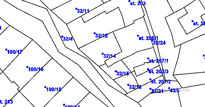 Parcela st. 32/14 v KÚ Traplice, Katastrální mapa