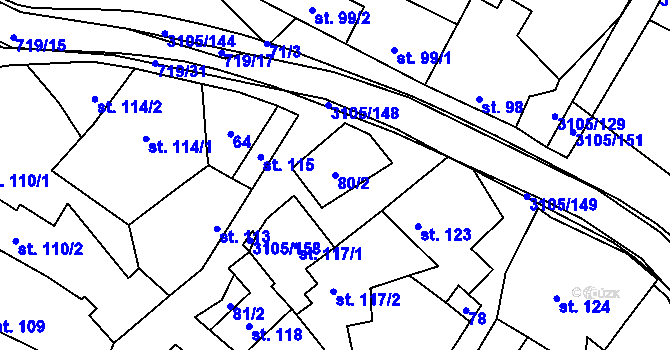 Parcela st. 80/2 v KÚ Traplice, Katastrální mapa