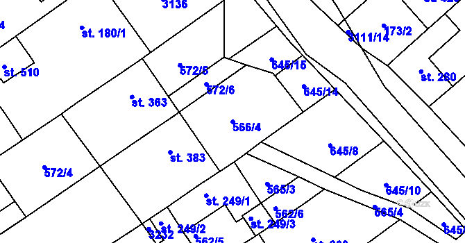 Parcela st. 566/4 v KÚ Traplice, Katastrální mapa