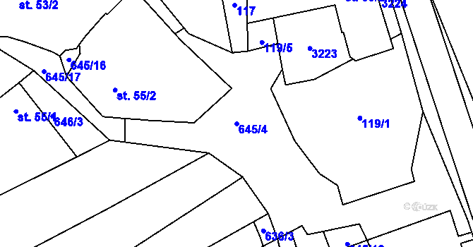 Parcela st. 645/4 v KÚ Traplice, Katastrální mapa