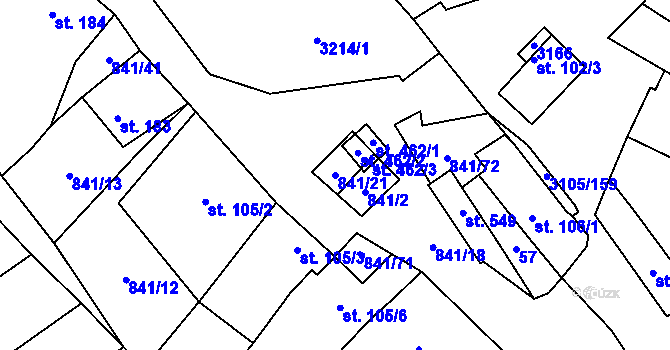 Parcela st. 841/21 v KÚ Traplice, Katastrální mapa