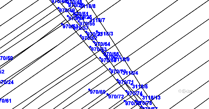 Parcela st. 970/21 v KÚ Traplice, Katastrální mapa