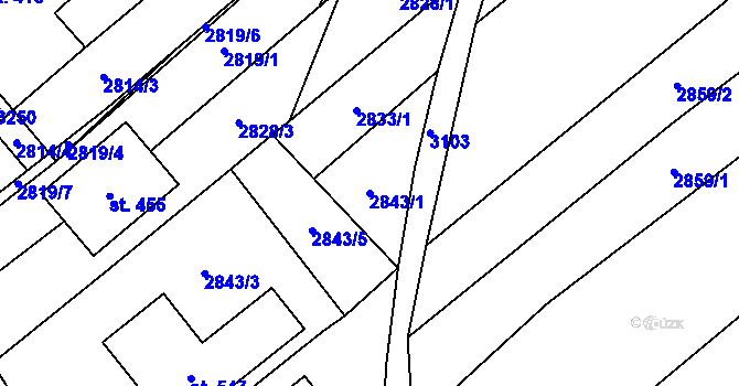 Parcela st. 2843/1 v KÚ Traplice, Katastrální mapa
