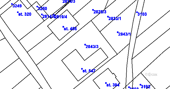 Parcela st. 2843/3 v KÚ Traplice, Katastrální mapa
