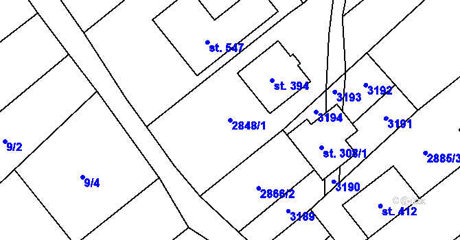 Parcela st. 2848/1 v KÚ Traplice, Katastrální mapa