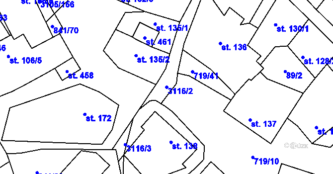 Parcela st. 3116/2 v KÚ Traplice, Katastrální mapa