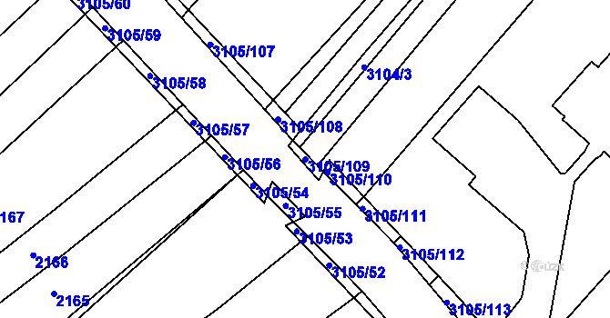 Parcela st. 3105/109 v KÚ Traplice, Katastrální mapa