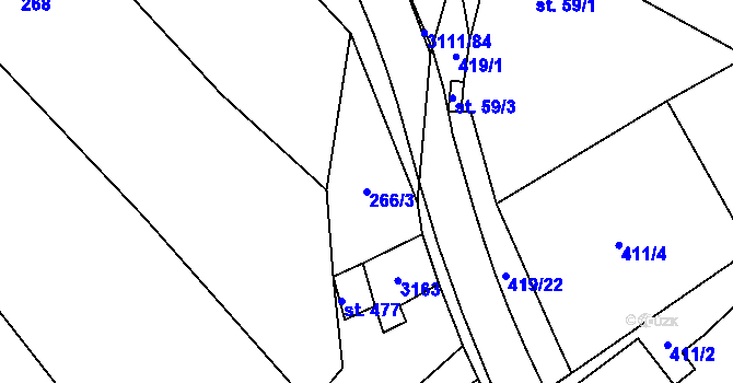 Parcela st. 266/3 v KÚ Traplice, Katastrální mapa