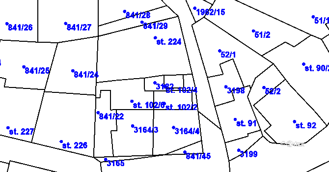Parcela st. 102/4 v KÚ Traplice, Katastrální mapa