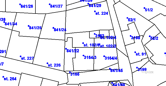 Parcela st. 102/6 v KÚ Traplice, Katastrální mapa