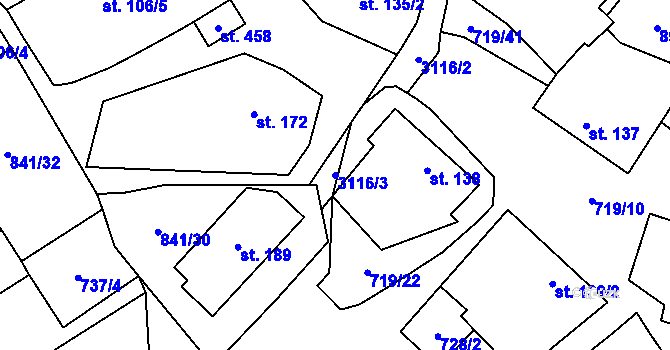 Parcela st. 3116/3 v KÚ Traplice, Katastrální mapa