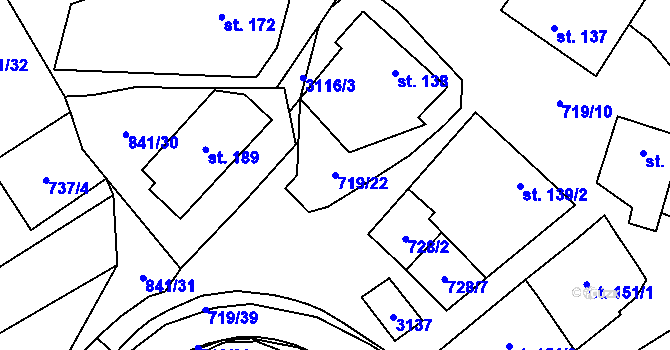 Parcela st. 719/22 v KÚ Traplice, Katastrální mapa
