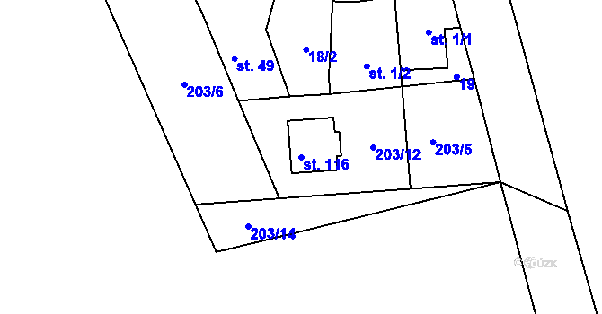 Parcela st. 116 v KÚ Nučničky, Katastrální mapa