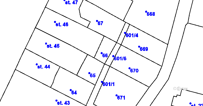 Parcela st. 66 v KÚ Travčice, Katastrální mapa