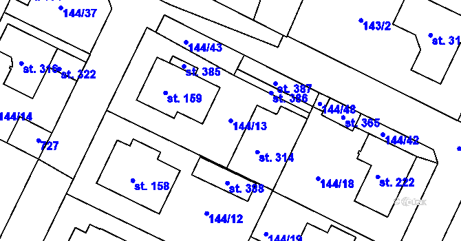 Parcela st. 144/13 v KÚ Travčice, Katastrální mapa