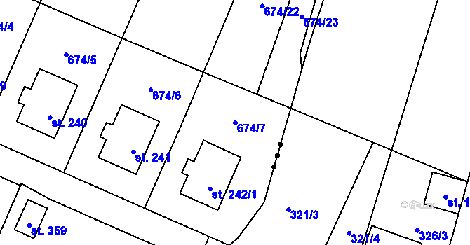 Parcela st. 674/7 v KÚ Travčice, Katastrální mapa