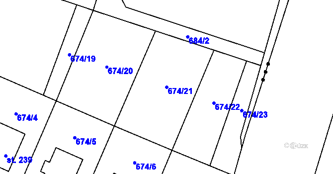 Parcela st. 674/21 v KÚ Travčice, Katastrální mapa