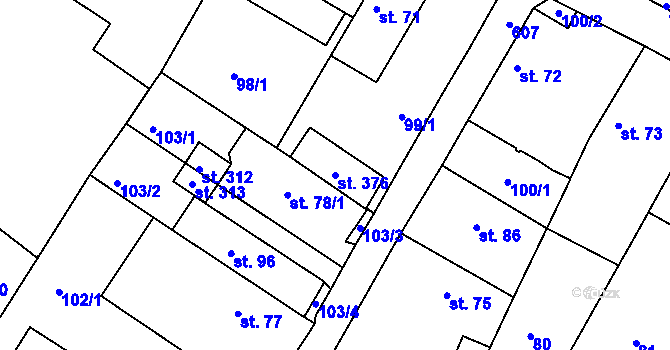 Parcela st. 376 v KÚ Travčice, Katastrální mapa