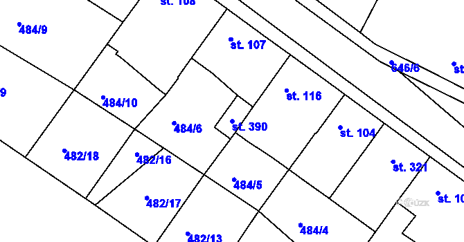 Parcela st. 390 v KÚ Travčice, Katastrální mapa