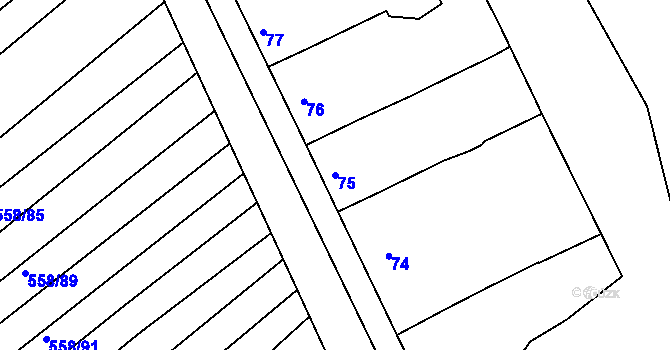 Parcela st. 75 v KÚ Trboušany, Katastrální mapa