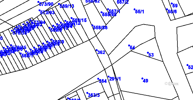 Parcela st. 362 v KÚ Trboušany, Katastrální mapa