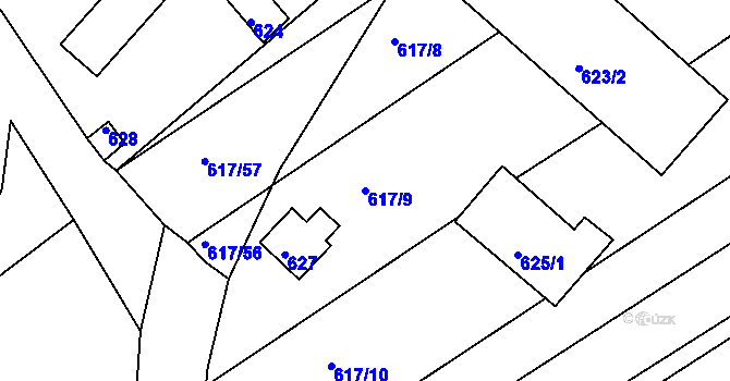 Parcela st. 617/9 v KÚ Trboušany, Katastrální mapa