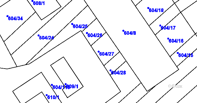 Parcela st. 604/27 v KÚ Trboušany, Katastrální mapa