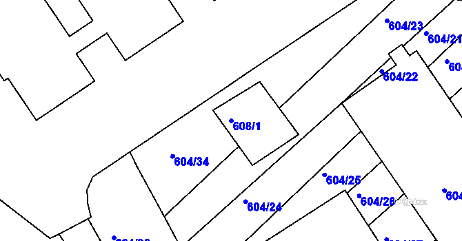 Parcela st. 608/1 v KÚ Trboušany, Katastrální mapa