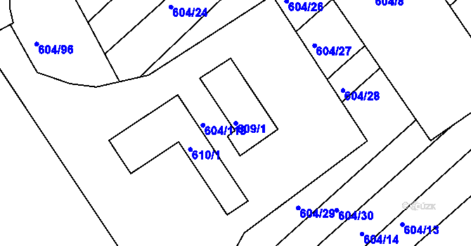 Parcela st. 609/1 v KÚ Trboušany, Katastrální mapa