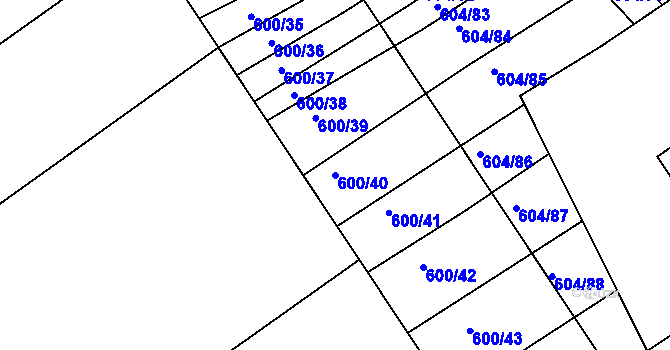 Parcela st. 600/40 v KÚ Trboušany, Katastrální mapa