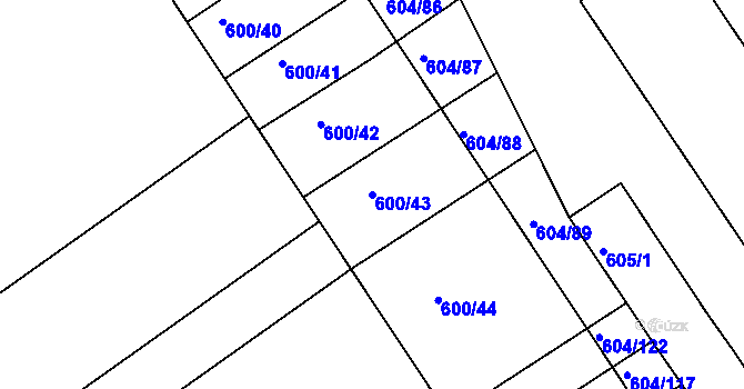 Parcela st. 600/43 v KÚ Trboušany, Katastrální mapa