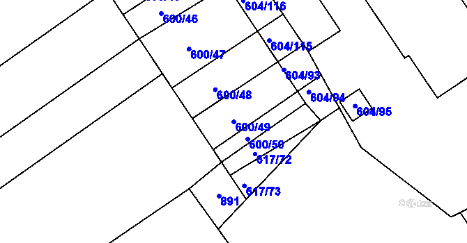 Parcela st. 600/49 v KÚ Trboušany, Katastrální mapa
