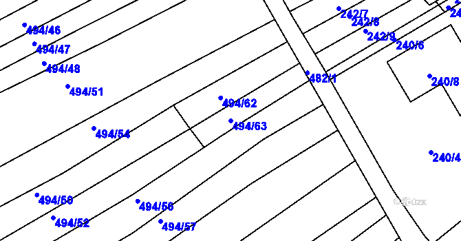 Parcela st. 494/63 v KÚ Trboušany, Katastrální mapa
