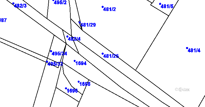 Parcela st. 481/25 v KÚ Trboušany, Katastrální mapa