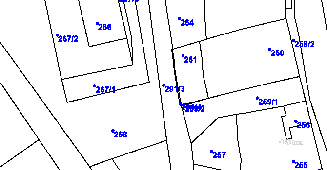 Parcela st. 291/3 v KÚ Trboušany, Katastrální mapa