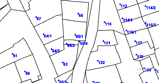 Parcela st. 55/4 v KÚ Trboušany, Katastrální mapa