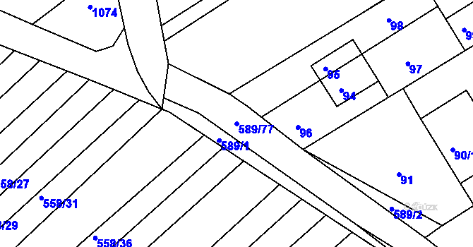 Parcela st. 589/77 v KÚ Trboušany, Katastrální mapa