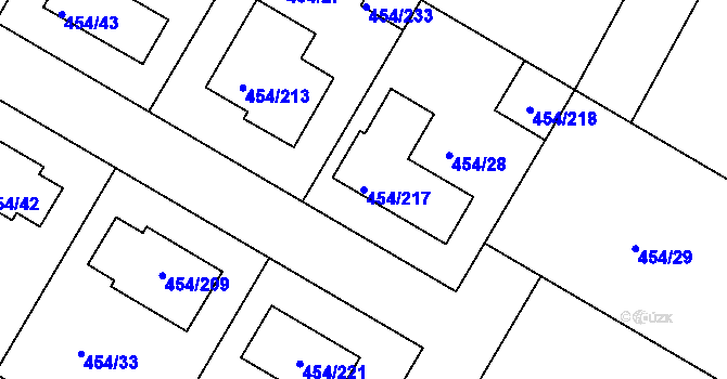 Parcela st. 454/217 v KÚ Trboušany, Katastrální mapa