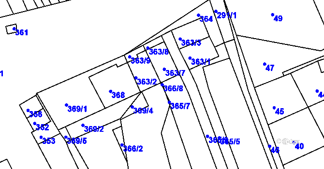 Parcela st. 366/8 v KÚ Trboušany, Katastrální mapa