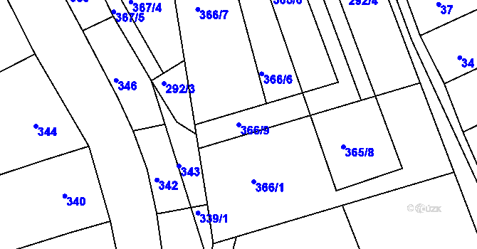 Parcela st. 366/9 v KÚ Trboušany, Katastrální mapa