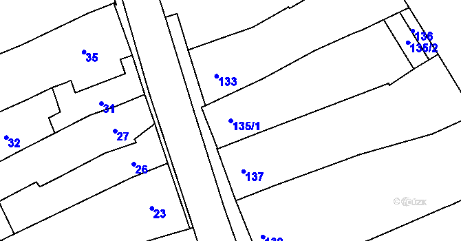 Parcela st. 135/1 v KÚ Trboušany, Katastrální mapa