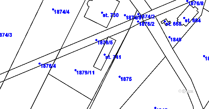 Parcela st. 741 v KÚ Trhanov, Katastrální mapa