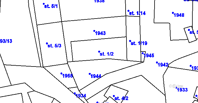 Parcela st. 1/2 v KÚ Trhanov, Katastrální mapa