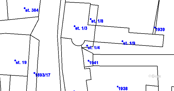 Parcela st. 1/4 v KÚ Trhanov, Katastrální mapa
