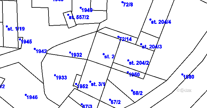 Parcela st. 2 v KÚ Trhanov, Katastrální mapa