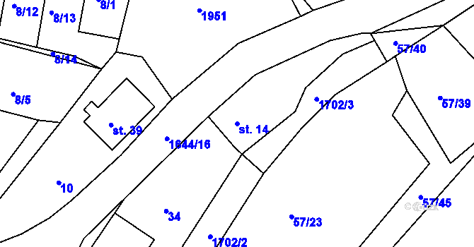 Parcela st. 14 v KÚ Trhanov, Katastrální mapa