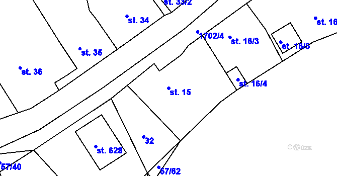 Parcela st. 15 v KÚ Trhanov, Katastrální mapa