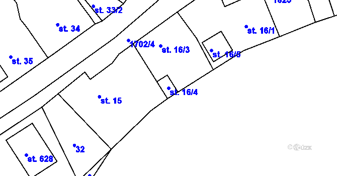 Parcela st. 16/4 v KÚ Trhanov, Katastrální mapa